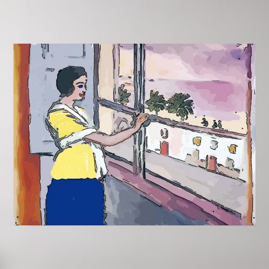 ナンシーは窓の外で子どもたちを見ている ポスター (正面)