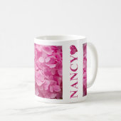 「ナンシー」ピンクアジサイフローラ手紙&かわいいハート コーヒーマグカップ (正面右)