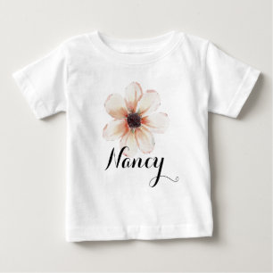 ナンシー 名前 ベビーガール 新生児 ピンクの花 ベビーTシャツ