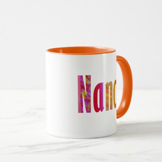 "ナンシー"名前、鮮やかなピンクカラフルオレンジレタリング マグカップ (正面右)