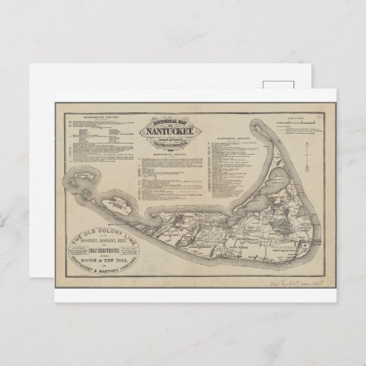 ナンタケットの歴史的地図 ポストカード (正面/裏面)