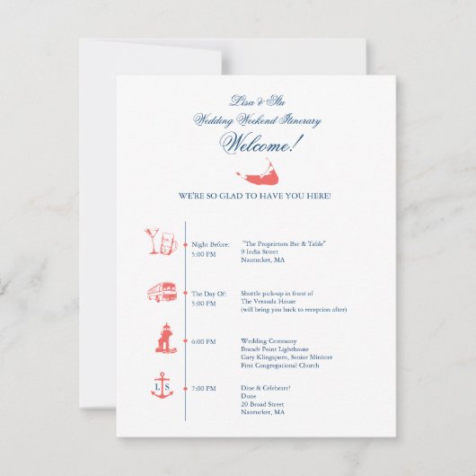 ナンタケットの結婚式の受付時間割 (正面)