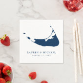 ナンタケットアイランドネイビーブルー結婚マップズ スタンダードカクテルナプキン (インサイチュ)