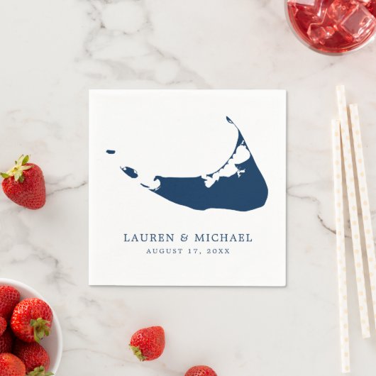 ナンタケットアイランドネイビーブルー結婚マップズ スタンダードカクテルナプキン (インサイチュ)