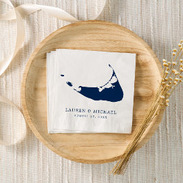 ナンタケットアイランドネイビーブルー結婚マップズ スタンダードカクテルナプキン