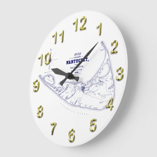 ナンタケットアイランドMAヴィンテージマップネービーブルー ラージ壁時計 (傾斜)