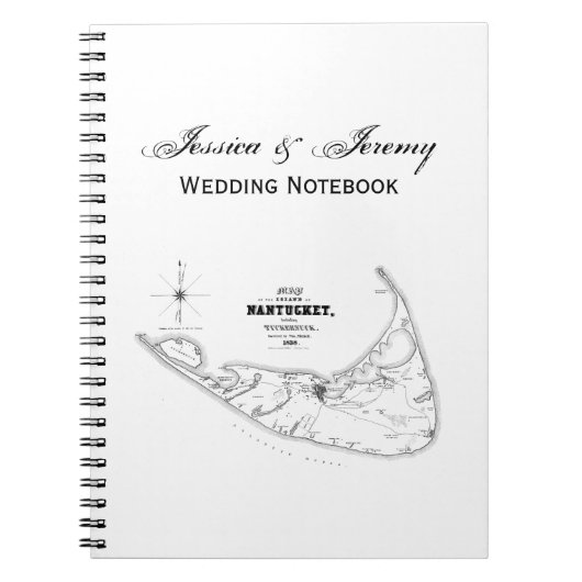 ナンタケットアイランドMAヴィンテージマップブラック ノートブック (正面)