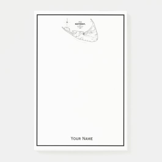 ナンタケットアイランドMAヴィンテージマップブラック ポストイット (正面)