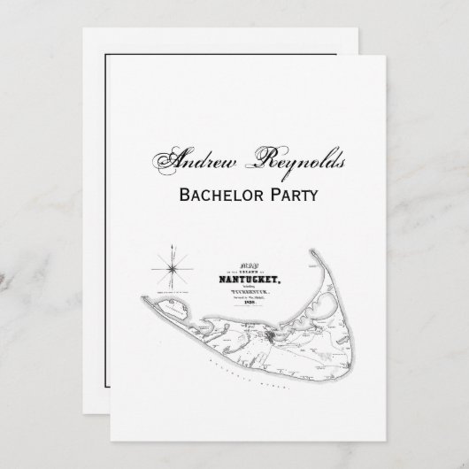 ナンタケットアイランドMAヴィンテージマップブラック 招待状 (正面/裏面)