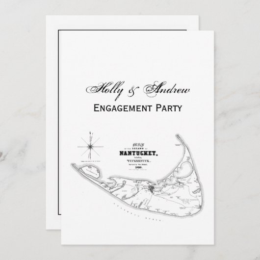 ナンタケットアイランドMAヴィンテージマップブラック 招待状 (正面/裏面)