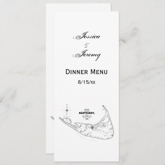 ナンタケットアイランドMAヴィンテージマップブラック 招待状 (正面/裏面)
