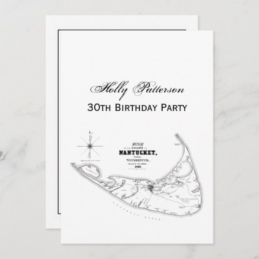 ナンタケットアイランドMAヴィンテージマップブラック 招待状 (正面/裏面)