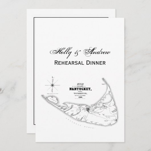 ナンタケットアイランドMAヴィンテージマップブラック 招待状 (正面/裏面)