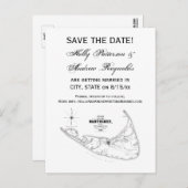 ナンタケットアイランドMAヴィンテージマップブラック 案内ポストカード (正面/裏面)