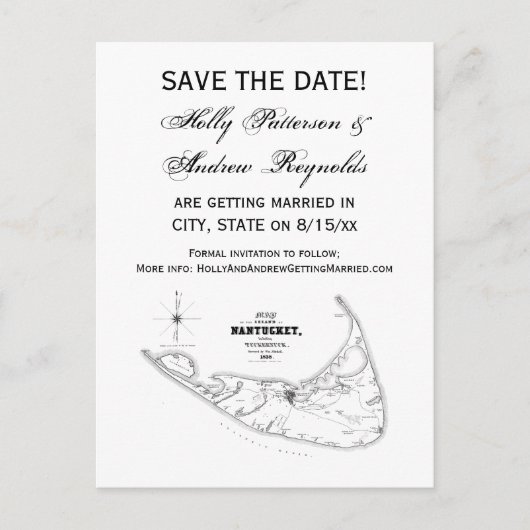 ナンタケットアイランドMAヴィンテージマップブラック 案内ポストカード (正面)