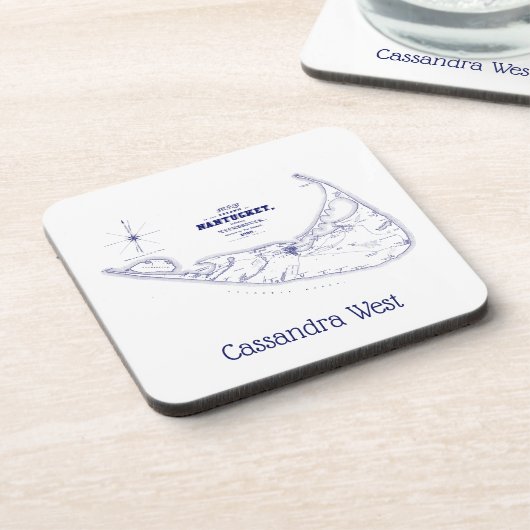 ナンタケットアイランドMAヴィンテージマップNavy Blue コースター (左側)