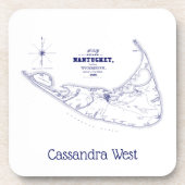 ナンタケットアイランドMAヴィンテージマップNavy Blue コースター (正面)