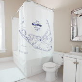 ナンタケットアイランドMAヴィンテージマップNavy Blue シャワーカーテン (インサイチュ)