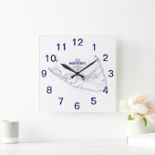 ナンタケットアイランドMAヴィンテージマップNavy Blue スクエア壁時計 (ホーム)