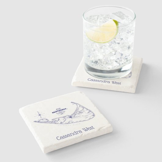 ナンタケットアイランドMAヴィンテージマップNavy Blue ストーンコースター (横)