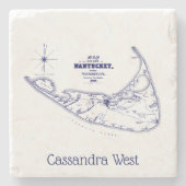 ナンタケットアイランドMAヴィンテージマップNavy Blue ストーンコースター (正面)