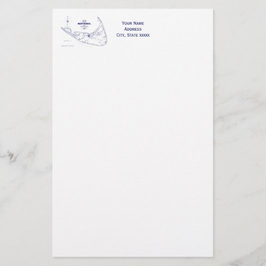 ナンタケットアイランドMAヴィンテージマップNavy Blue 便箋 (正面)