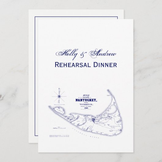 ナンタケットアイランドMAヴィンテージマップNavy Blue 招待状 (正面/裏面)