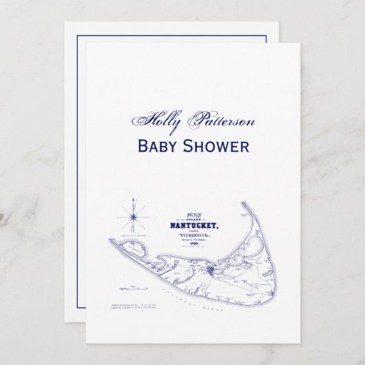 ナンタケットアイランドMAヴィンテージマップNavy Blue 招待状 (正面/裏面)