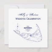 ナンタケットアイランドMAヴィンテージマップNavy Blue 招待状 (正面)