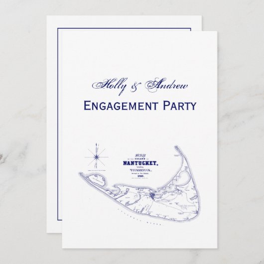 ナンタケットアイランドMAヴィンテージマップNavy Blue 招待状 (正面/裏面)