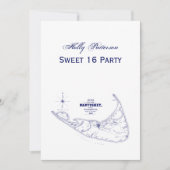 ナンタケットアイランドMAヴィンテージマップNavy Blue 招待状 (正面)