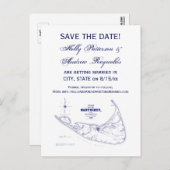 ナンタケットアイランドMAヴィンテージマップNavy Blue 案内ポストカード (正面/裏面)