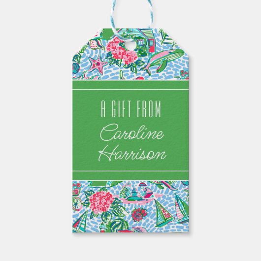 ナンタケットパ名門私立校風のームビーチパターン ギフトタグ (正面)