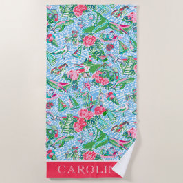 ナンタケットパ名門私立校風のームビーチプリントパーソナライズされた ビーチタオル