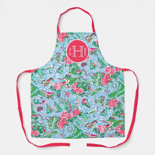 ナンタケットパ名門私立校風のームビーチプリントモノグラムの エプロン (正面)