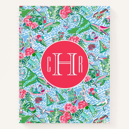 ナンタケットパ名門私立校風のームビーチプリントモノグラムの ノートブック (正面)