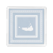 ナンタケットブルーとホワイトギリシャ鍵アクリルトレイ