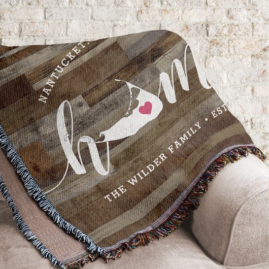 ナンタケットホームタウンパーソナライズされたウッドルック スローブランケット