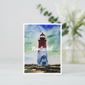 ナンタケットマサチューセッツ州ライトハウスウォーターカラー シーズンポストカード (スタンド正面)