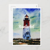 ナンタケットマサチューセッツ州ライトハウスウォーターカラー シーズンポストカード (正面/裏面)