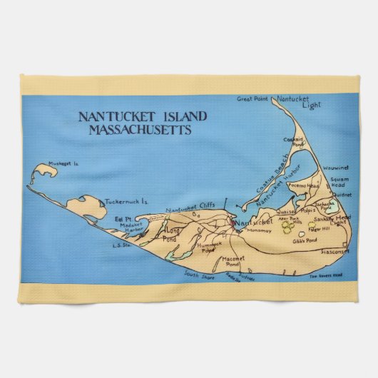 ナンタケット島の地図 キッチンタオル (横)