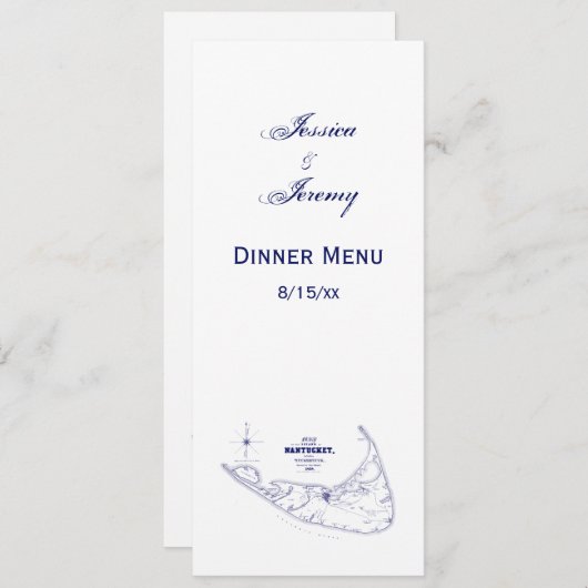 ナンタケット島 MA ヴィンテージマップ ネイビーブルー 招待状 (正面/裏面)