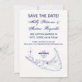 ナンタケット島 MA ヴィンテージ マップ ネイビー ブルー 招待状 (正面)