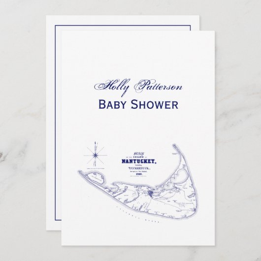 ナンタケット島 MA ヴィンテージ マップ ネイビー ブルー 招待状 (正面/裏面)
