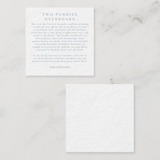 ナンタケット結婚式の引き出物- 2ペニーズオーバーボード エンクロージャーカード (正面/裏面)