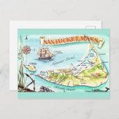 ナンタケット マサチューセッツ州 イラスト マップ ポストカード (正面/裏面)