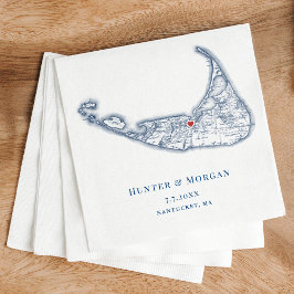 ナンタケットMAマップエレガントネイビーブルー結婚ズ スタンダードカクテルナプキン
