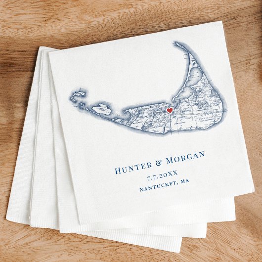 ナンタケットMAマップエレガントネイビーブルー結婚ズ スタンダードカクテルナプキン
