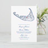 ナンタケットMAマップエレガントネイビーブルー結婚ズ 招待状 (スタンド正面)
