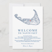 ナンタケットMA結婚のウェルカム旅程ネイビーブルー サンキューカード (正面)